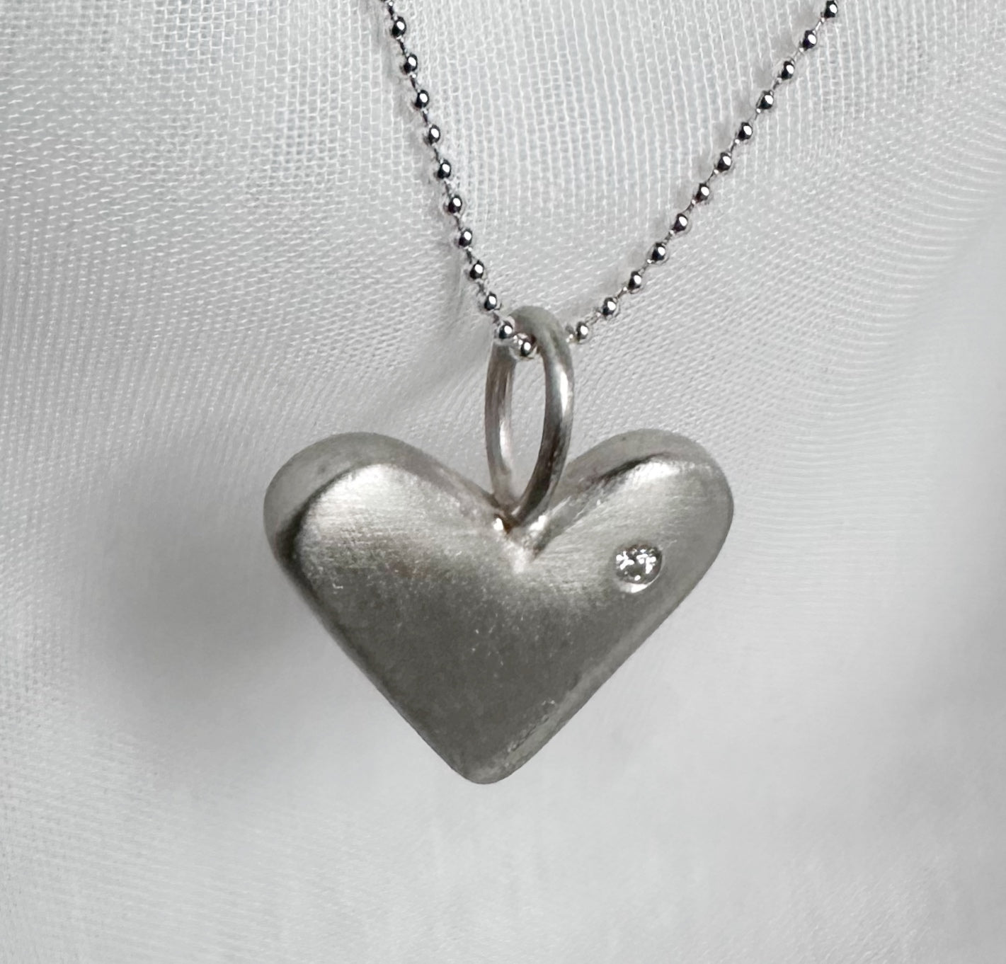 RUSTIC Heart Sterling Silver Pendant with Moissanite