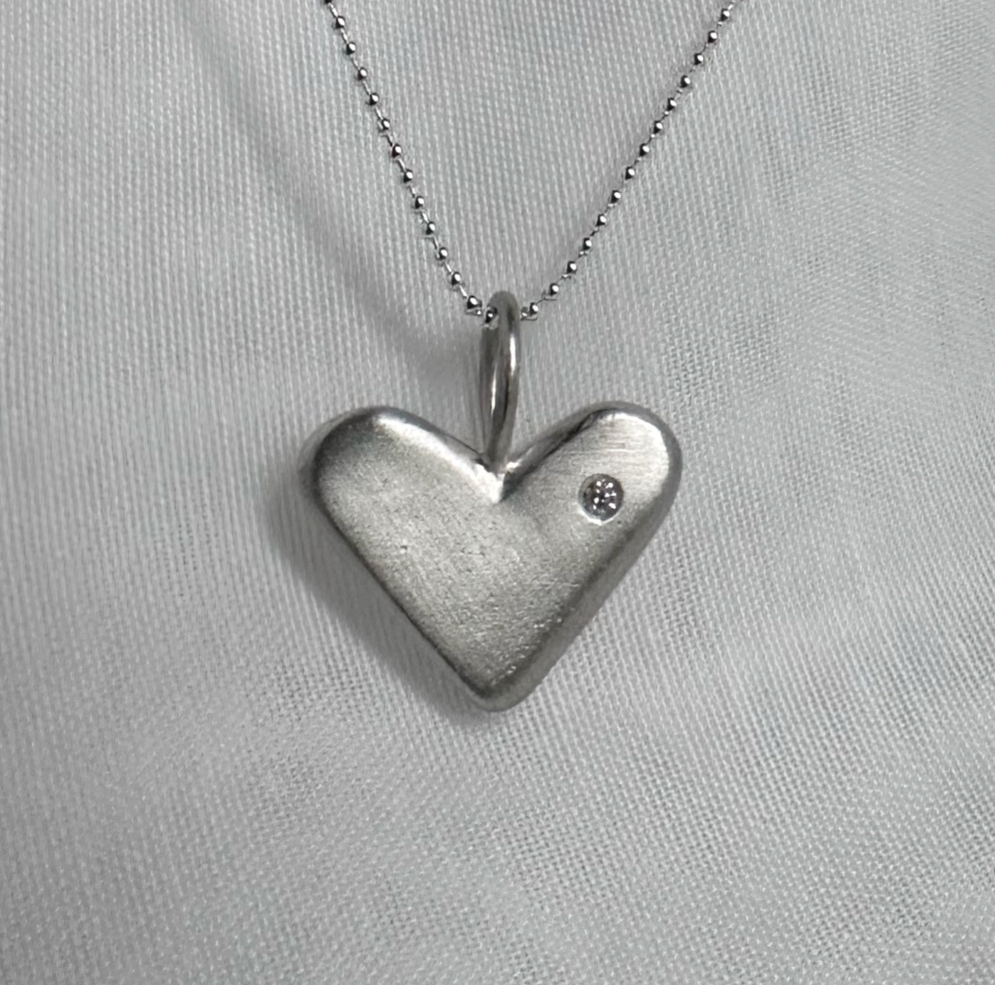 RUSTIC Heart Sterling Silver Pendant with Moissanite